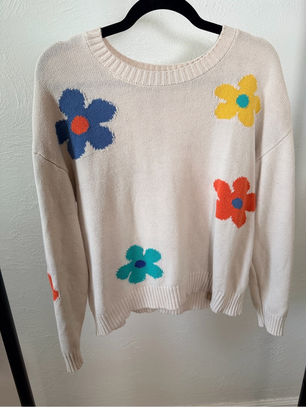 Rails Cream Crewneck Sweater with Multi-Color Floral Motif